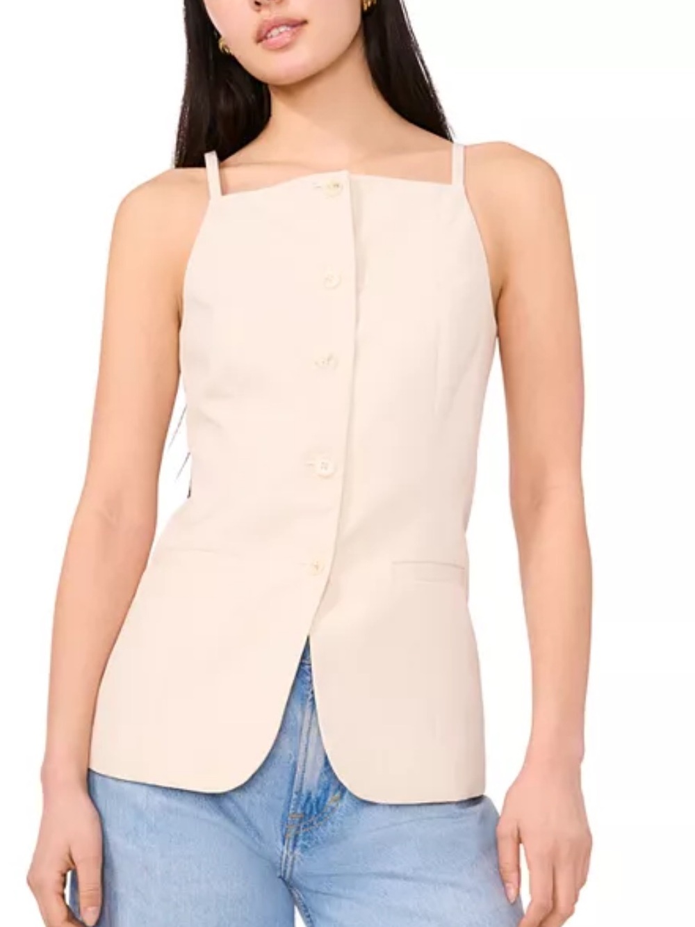 1. State Cream Square-Neck Button-Front Vest
